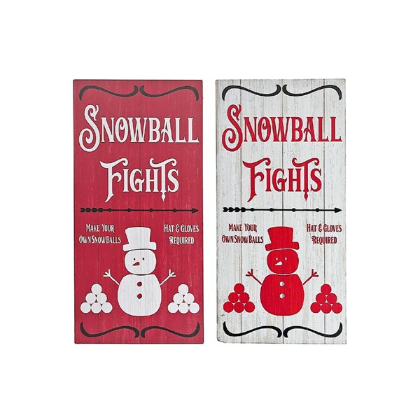 iH casadécor Assorted "Snowball Fights" MDF Christmas Wall Signs - Set of 2