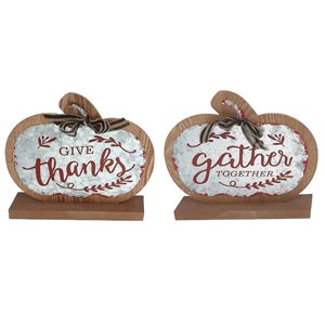 IH Casa Decor 11-in H Assorted Pumpkin Shaped Wood and Metal Tabletop Decor - Set of 2