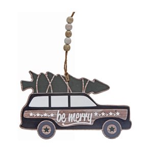 IH Casa Decor Green Wooden Car with Tree Ornaments - Set of 2