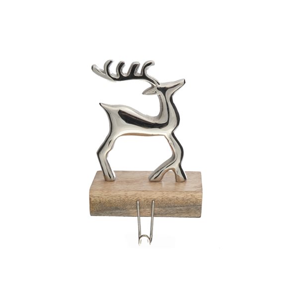 IH Casa Decor Metal Reindeer Stocking Hanger with Mango Wood Base  XM-EM1001RR | RONA