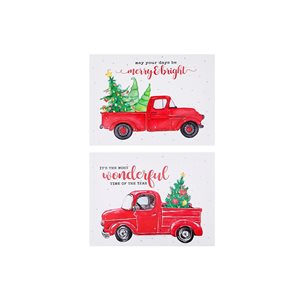 Tableaux de Noël sur toile assortis IH Casa Decor camion rouge avec sapin, ensemble 2