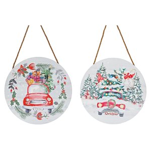 IH Casa Decor Assorted Red Truck MDF Christmas Wall Signs - Set of 2