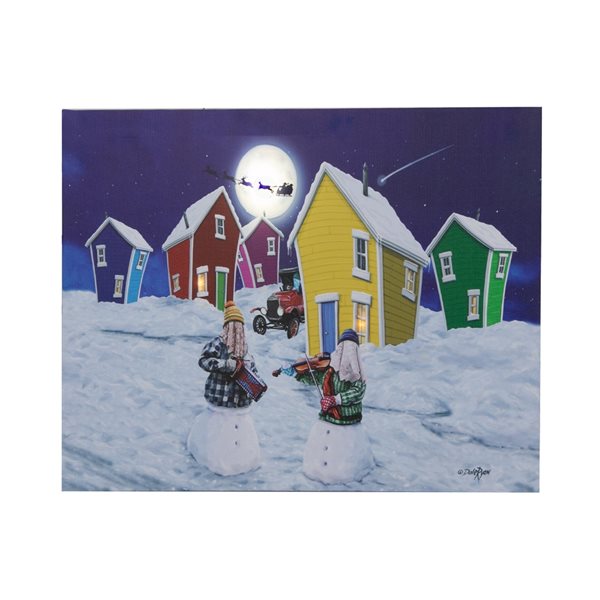 IH Casa Decor 28-in x 20-in LED "Snowmers" Christmas Canvas Wall Art
