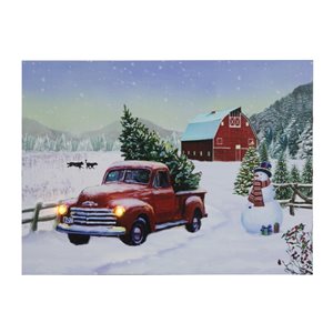 Tableau de Noël sur toile IH Casa Decor à DEL de 16 po x 12 po avec camion et grange