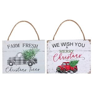 IH Casa Decor Assorted Truck with Tree Christmas Wall Signs - Set of 2