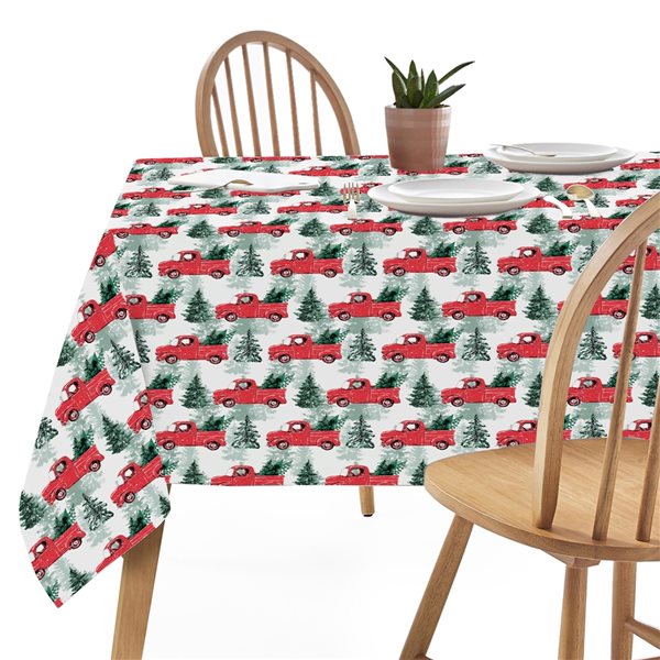 iH casadécor 60-in x 60-in Red Truck with Tree Cotton Tablecloth