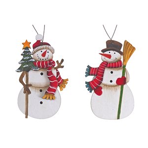 Ornements assortis iH casadécor en forme de bonhomme de neige en bois, ensemble de 12