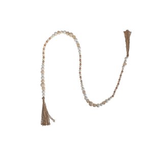 IH Casa Decor Ivory Wooden Bead Garland with Tassels 72-in