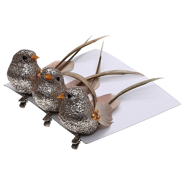iH casadécor Gold Foam Clip-On Bird Ornaments - Set of 6