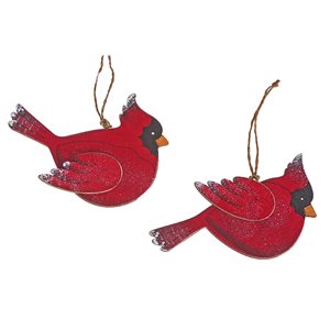 Ornements en forme de cardinal iH casadécor en bois rouge 4,8 po x 0,3 po x 3,45 po 12/pqt