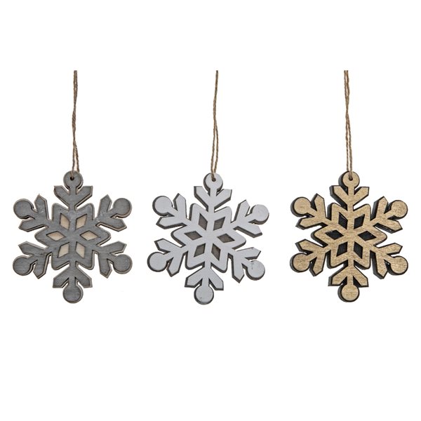 IH Casa Decor Assorted Flat Wooden Snowflake Ornaments Set of 12 RONA