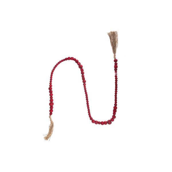 iH casadécor Red Wooden Bead Garland with Tassels