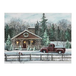 Tableau de Noël sur toile IH Casa Decor à DEL de 16 po x 12 po « Noël rustique ancien »