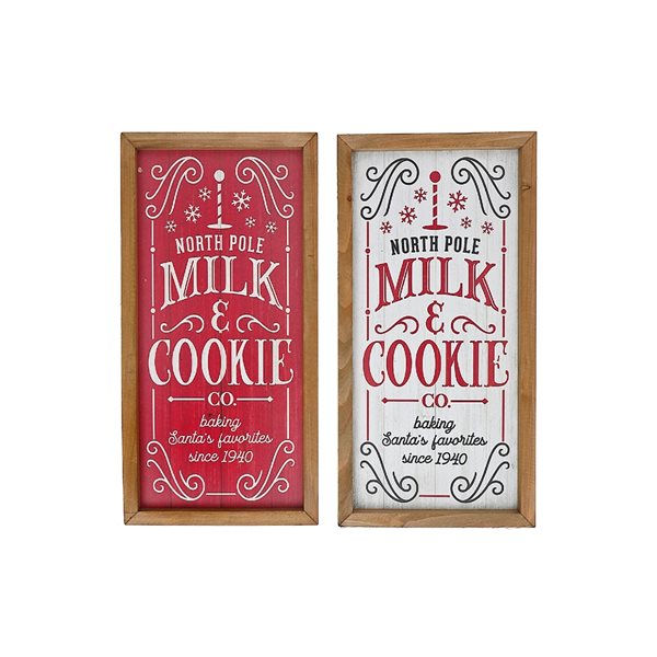 iH casadécor Assorted "Milk & Cookie" MDF Christmas Wall Signs - Set of 2