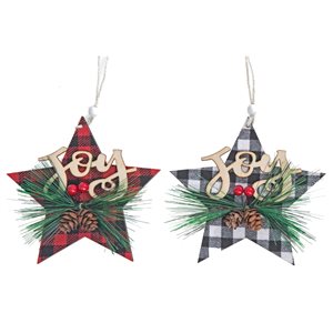 IH Casa Decor Assorted Buffalo Plaid Wooden Star Ornaments - Set of 12