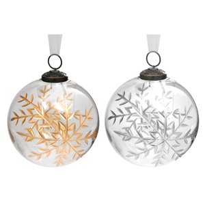 IH Casa Decor 4-in Glass Ornaments with Gold and Silver Snowflake Etching - Set of 4