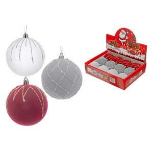 IH Casa Decor Assorted Velvet Ornaments with Silver Glitter - Set of 12
