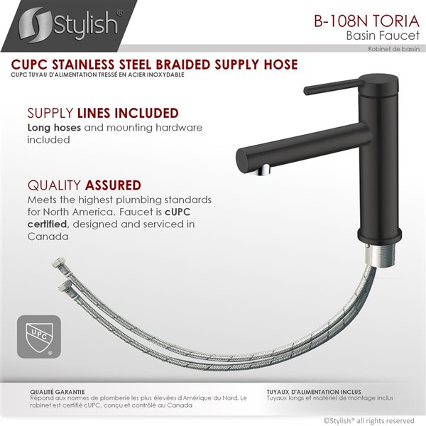 Stylish Toria Matte Black 1-handle Single Hole Bathroom Sink Faucet