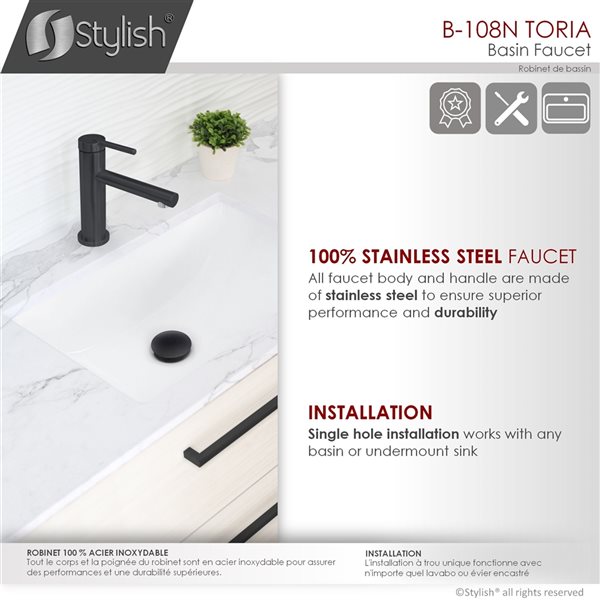 Stylish Toria Matte Black 1-handle Single Hole Bathroom Sink Faucet