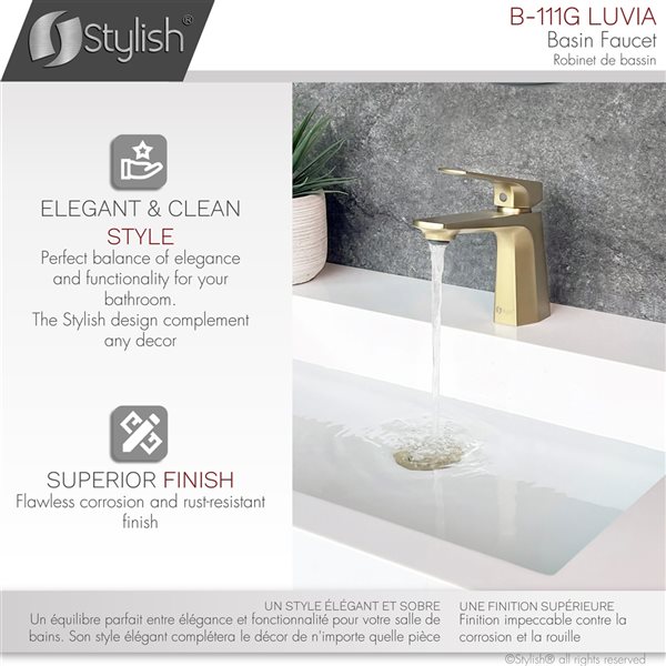 Stylish Luvia Brushed Gold 1-handle Single Hole Bathroom Sink Faucet