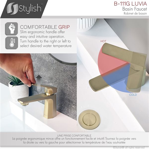 Stylish Luvia Brushed Gold 1-handle Single Hole Bathroom Sink Faucet