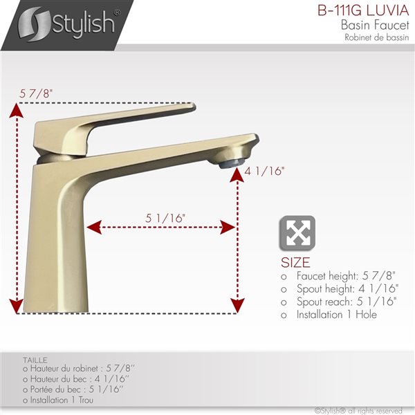 Stylish Luvia Brushed Gold 1-handle Single Hole Bathroom Sink Faucet