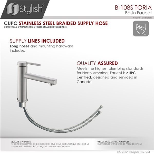 Stylish Toria Stainless Steel 1-handle Single Hole Bathroom Sink Faucet