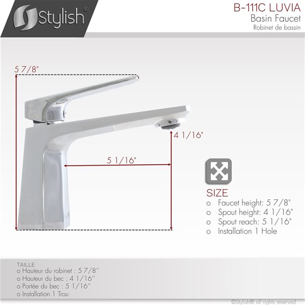 Stylish Luvia Polished Chrome 1-handle Single Hole Bathroom Sink Faucet