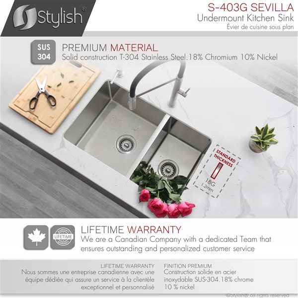 Stylish 28-in Double Bowl Reversible Kitchen Sink with Grids and Strainers