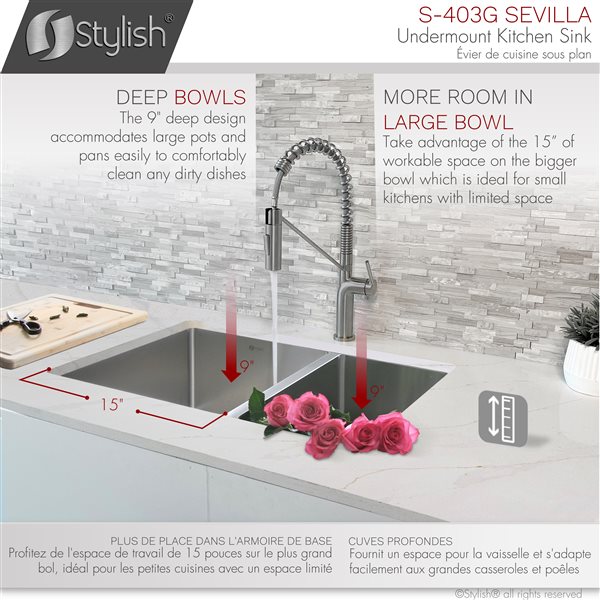 Stylish 28-in Double Bowl Reversible Kitchen Sink with Grids and Strainers