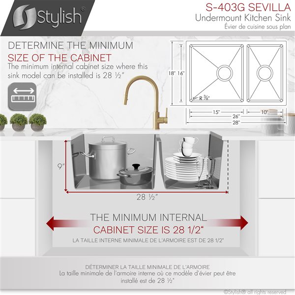 Stylish 28-in Double Bowl Reversible Kitchen Sink with Grids and Strainers
