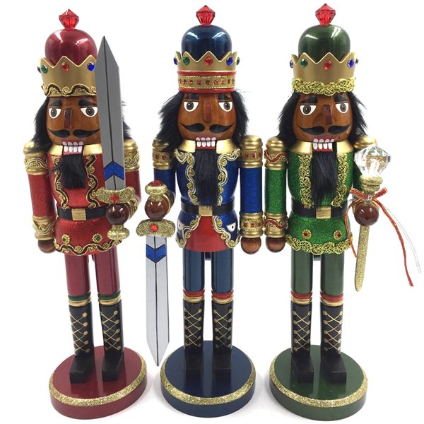 Santa's Workshop 15-in Black Bejewelled King Nutcracker - Set of 3
