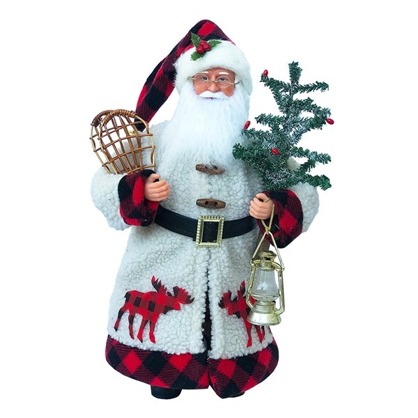 Santa's Workshop 15-in Plaid Moose White Santa Figurine 8540 | RONA