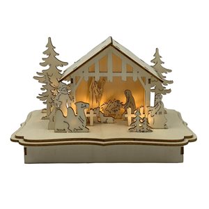 Santa's Workshop 5.4-in Lighted Brown Nativity Scene