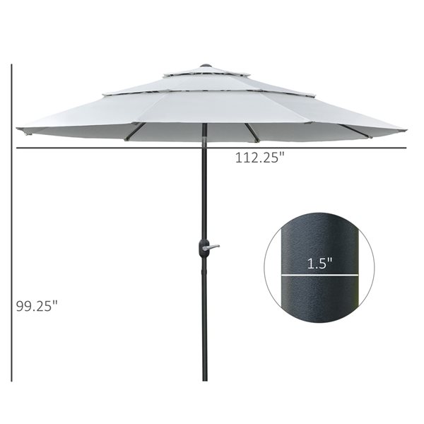 Parasol blanc crème Outsunny de 9 pi avec inclinaison à bouton-poussoir