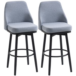 Ensemble de tabourets à hauteur de bar (27 po à 35 po) HomCom en lin gris clair rembourrés et pivotants, lot de 2