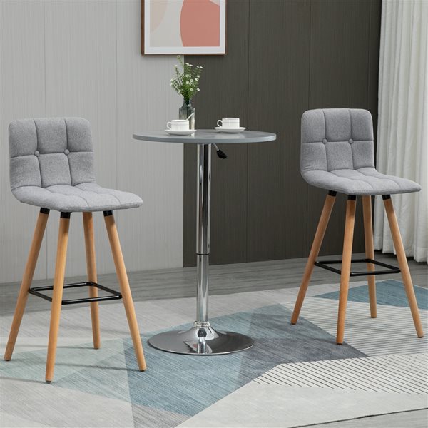 HomCom Grey Linen Bar Height (27-in to 35-in) Upholstered Bar Stools - 2-Pack