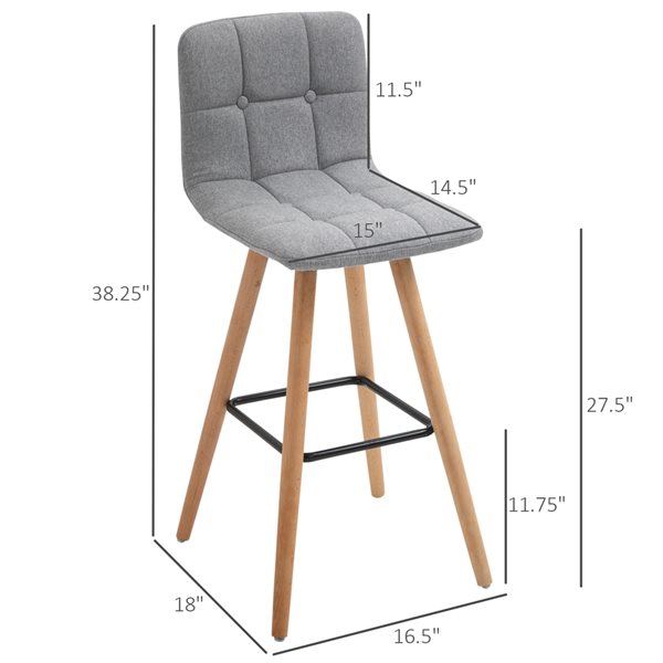 HomCom Grey Linen Bar Height (27-in to 35-in) Upholstered Bar Stools - 2-Pack