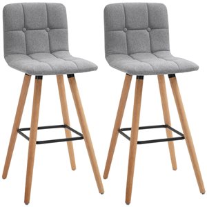 HomCom Grey Linen Bar Height (27-in to 35-in) Upholstered Bar Stools - 2-Pack