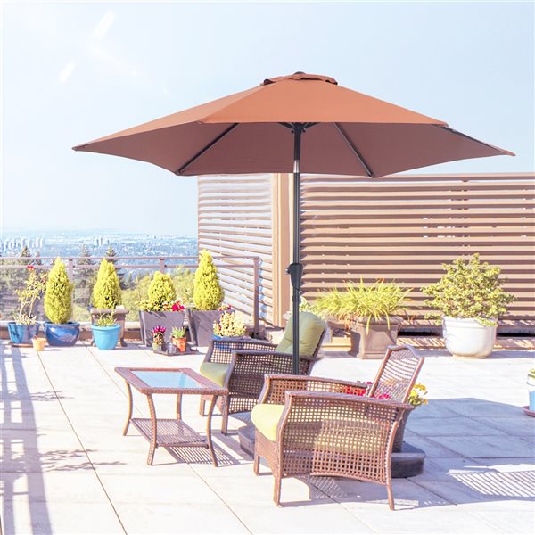 Outsunny 9-ft Coffee Push-Button Tilt Market Patio Umbrella