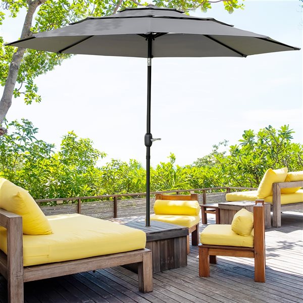 Outsunny 9-ft Light Grey Push-Button Tilt Market Patio Umbrella