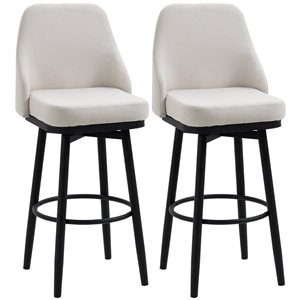 HomCom Creamy White Linen Bar Height (27-in to 35-in) Upholstered Swivel Bar Stools - 2-Pack