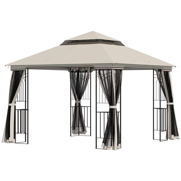 Outsunny 10-ft x 10-ft Beige Square Semi-Permanent Gazebo with Polyester Roof and Steel Frame - Screen Included