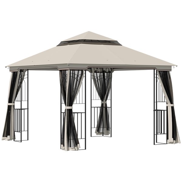 Outsunny 10-ft x 10-ft Beige Square Semi-Permanent Gazebo with Polyester Roof and Steel Frame - Screen Included