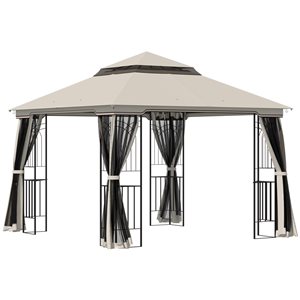 Outsunny 10-ft x 10-ft Beige Square Semi-Permanent Gazebo with Polyester Roof and Steel Frame - Screen Included
