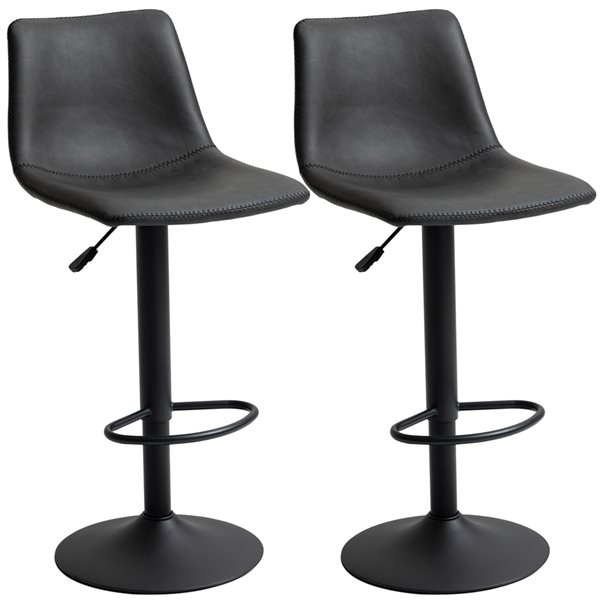 HOMCOM Dark Grey Faux Leather Adjustable Height Swivel Bar Stools - 2-Pack