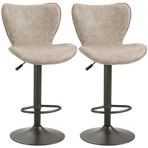 Ensemble de tabourets à hauteur réglable HomCom en similicuir beige rembourrés et pivotants, lot de 2