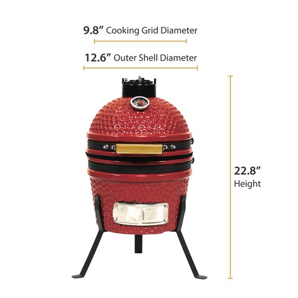 VESSILS 13-in Kamado Charcoal Grill Simple Stand - Red