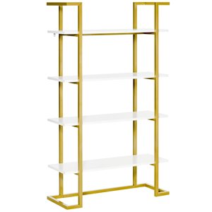 Homcom White and Gold Metal 4-Shelf Ladder Bookcase