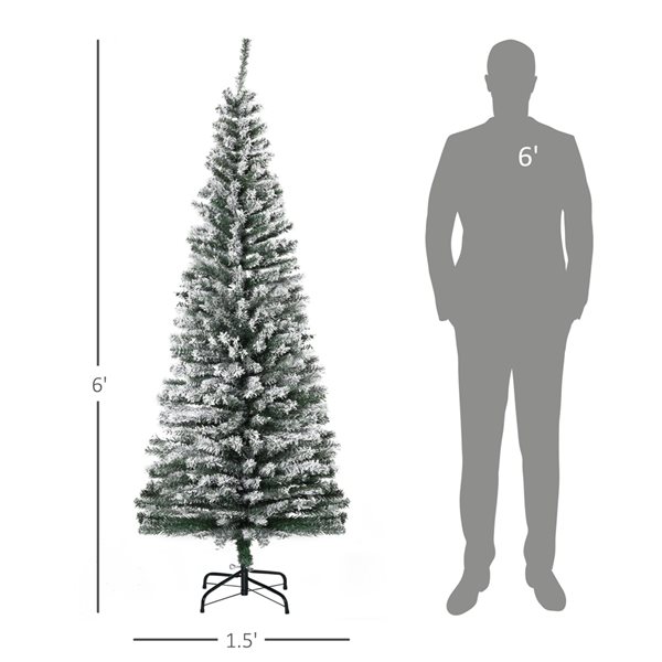 Arbre de Noël pin artificiel HomCom enneigé vert étroit de 6 pi sur pied